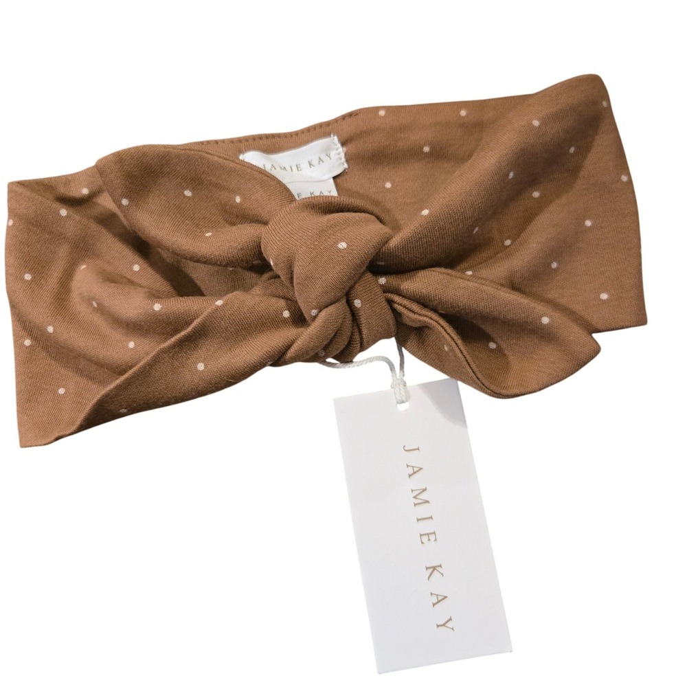 Jamie Kay‎ Kids Organic Cotton Knotted Headband Brown Polka Dot New With Tags